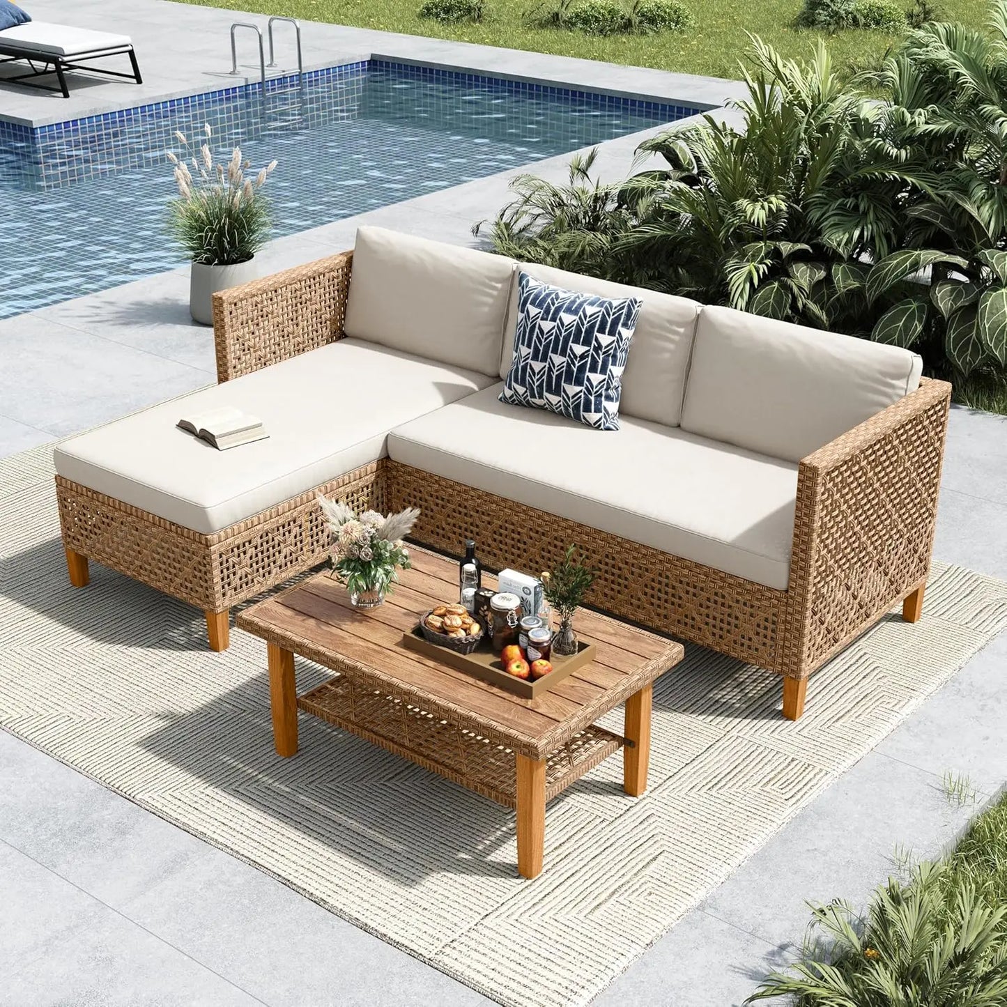 Wicker Sectional Sofa 3 Piece Patio Set