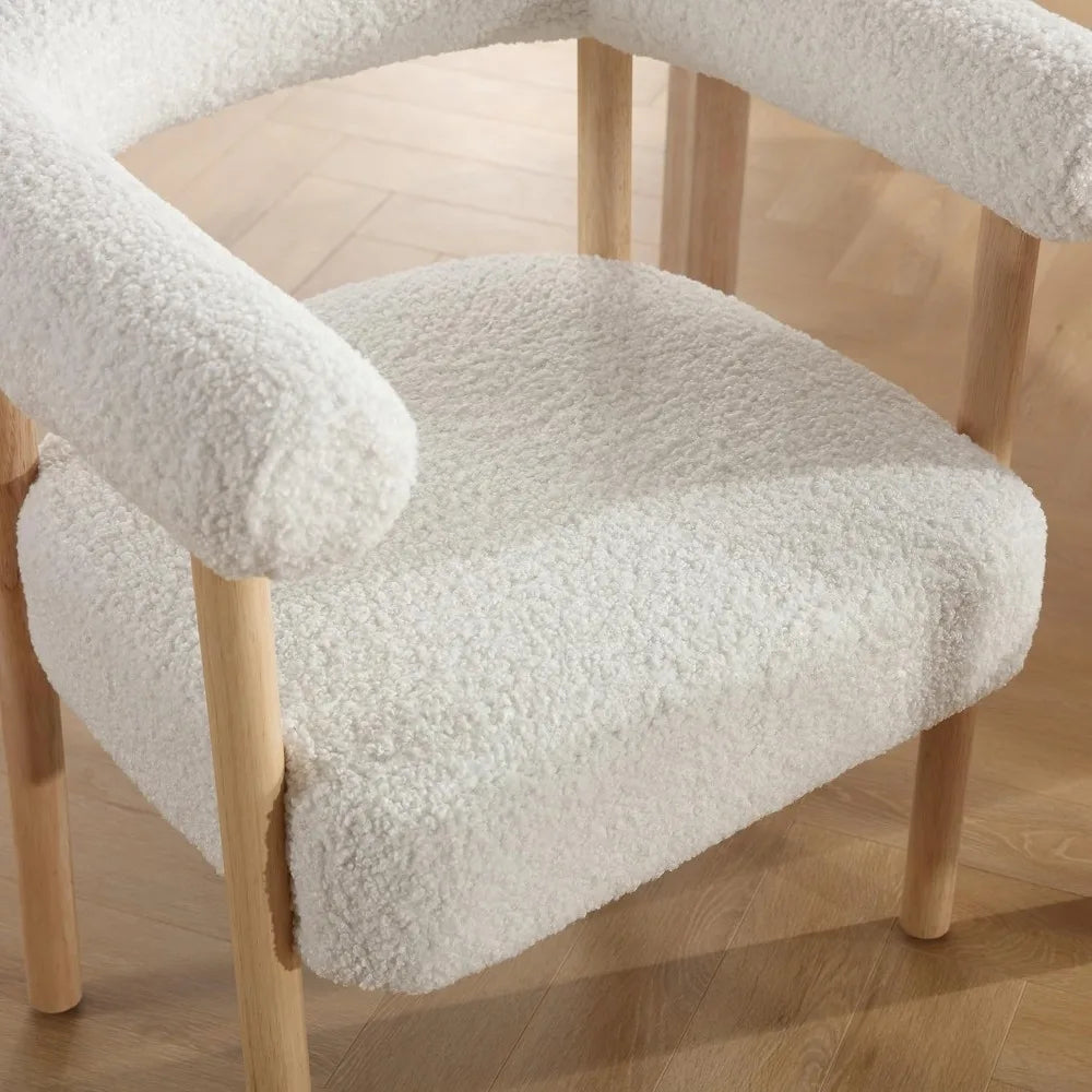 White Boucle Dining Chairs Set Of 2