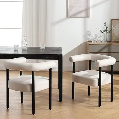 White Boucle Dining Chairs Set Of 2